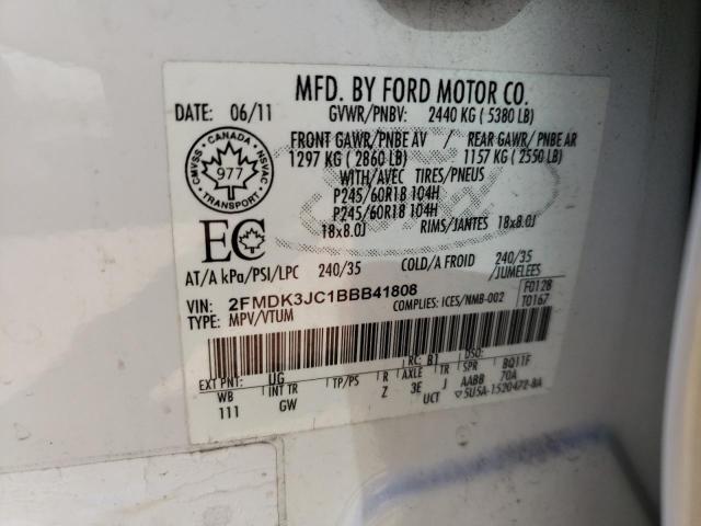 Photo 10 from auction – 2011 FORD EDGE SEL with VIN 2FMDK3JC1BBB41808