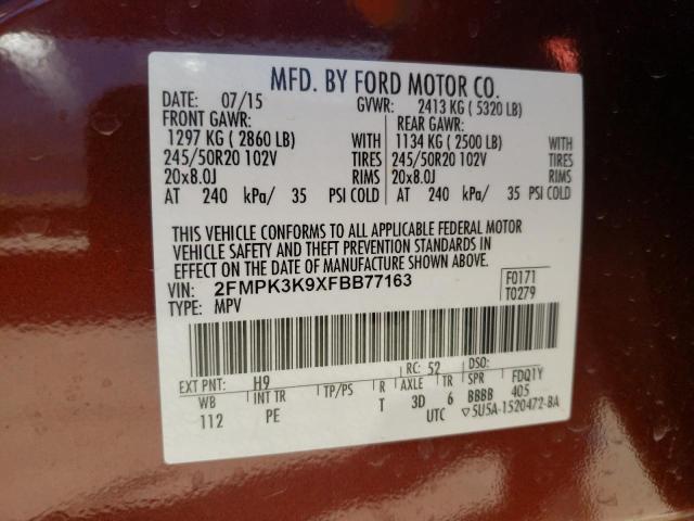 Photo 10 from auction – 2015 FORD EDGE TITAN with VIN 2FMPK3K9XFBB77163