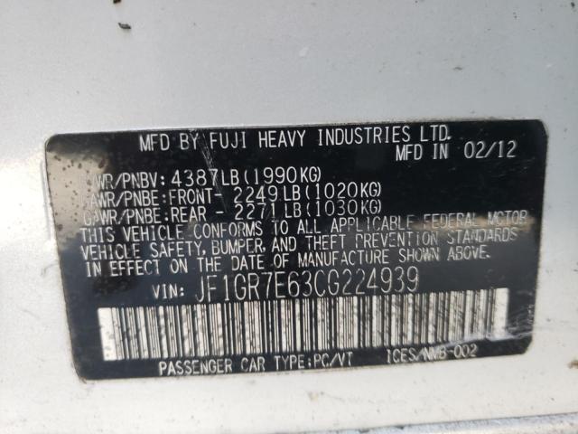 Photo 10 from auction – 2012 SUBARU IMPREZA WR with VIN JF1GR7E63CG224939