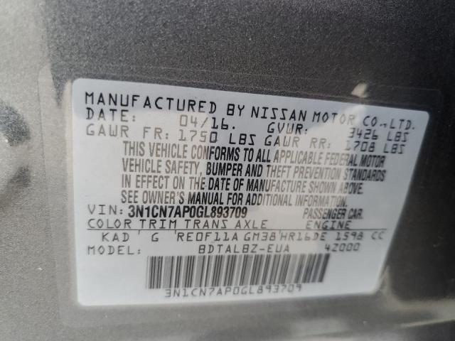 Photo 10 from auction – 2016 NISSAN VERSA S with VIN 3N1CN7AP0GL893709