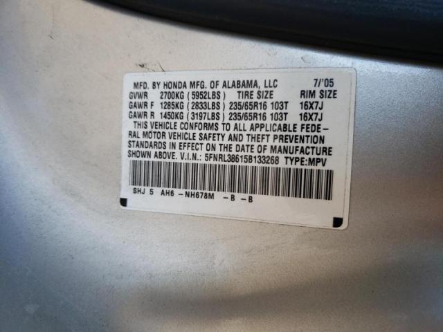 Photo 10 from auction – 2005 HONDA ODYSSEY EX with VIN 5FNRL38615B133268