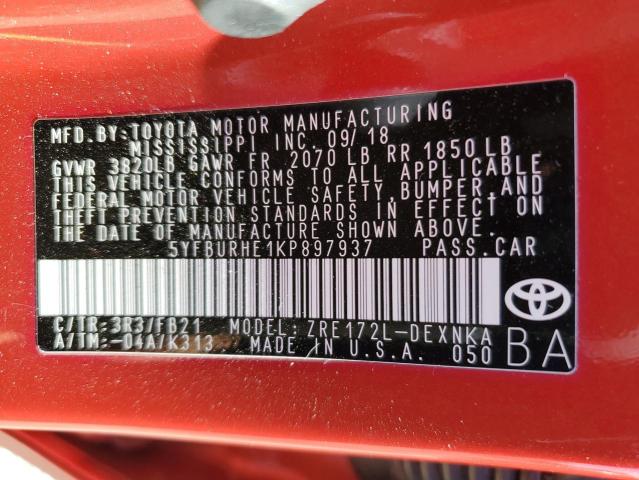 Photo 10 from auction – 2019 TOYOTA COROLLA L with VIN 5YFBURHE1KP897937