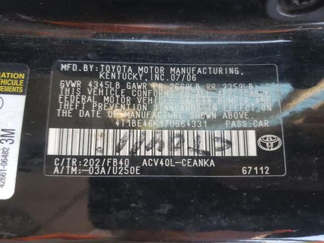 Photo 10 from auction – 2007 TOYOTA CAMRY CE with VIN 4T1BE46K17U564331