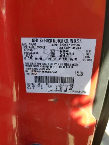 Photo 10 from auction – 2004 FORD F150 with VIN 1FTPX04564KB57865