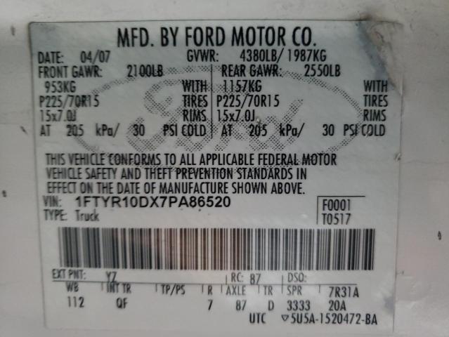 Photo 10 from auction – 2007 FORD RANGER with VIN 1FTYR10DX7PA86520