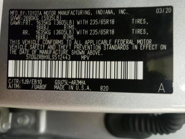 Photo 10 from auction – 2020 TOYOTA HIGHLANDER with VIN 5TDGZRBHXLS512443