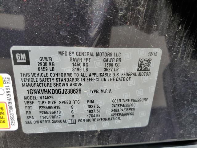 Photo 10 from auction – 2016 CHEVROLET TRAVERSE L with VIN 1GNKVHKD0GJ238628