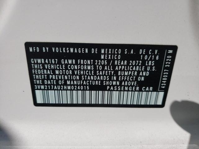 Photo 10 from auction – 2017 VOLKSWAGEN GOLF S with VIN 3VW217AU2HM024015