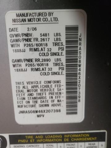 Photo 10 from auction – 2006 INFINITI FX35 with VIN JNRAS08W46X207398