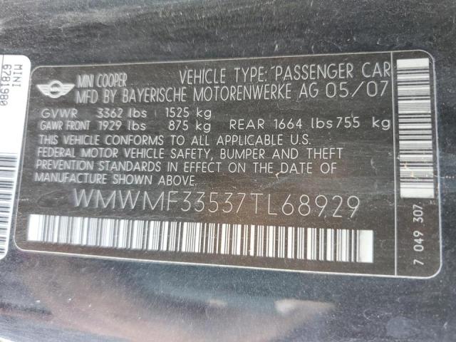 Photo 10 from auction – 2007 MINI COOPER with VIN WMWMF33537TL68929
