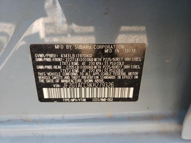 Photo 10 from auction – 2019 SUBARU CROSSTREK with VIN JF2GTACC9KH279326