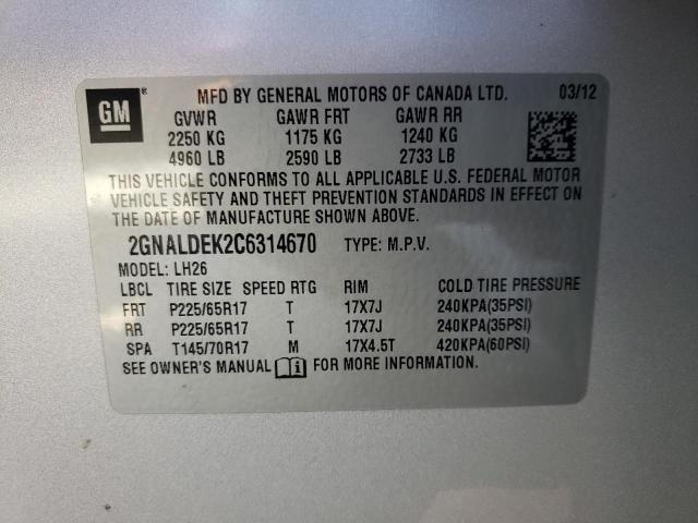 Photo 10 from auction – 2012 CHEVROLET EQUINOX LT with VIN 2GNALDEK2C6314670