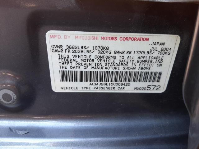 Photo 10 from auction – 2005 MITSUBISHI LANCER ES with VIN JA3AJ26E15U009420
