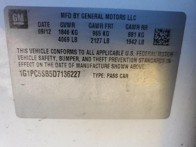 Photo 10 from auction – 2013 CHEVROLET CRUZE LT with VIN 1G1PC5SB5D7136227