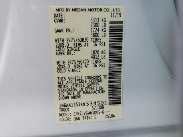 Photo 10 from auction – 2019 NISSAN TITAN SV with VIN 1N6AA1E51KN534591