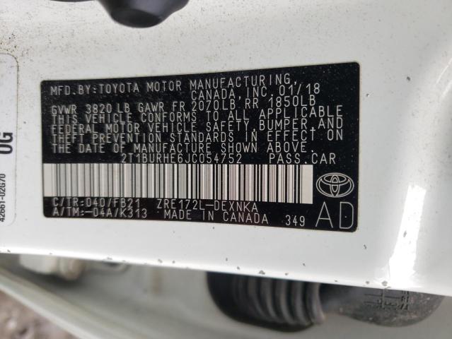 Photo 10 from auction – 2018 TOYOTA COROLLA L with VIN 2T1BURHE6JC054752