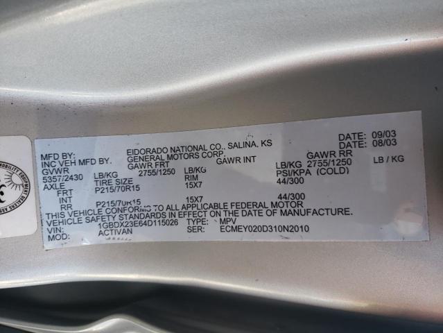 Photo 10 from auction – 2004 CHEVROLET VENTURE IN with VIN 1GBDX23E64D115026