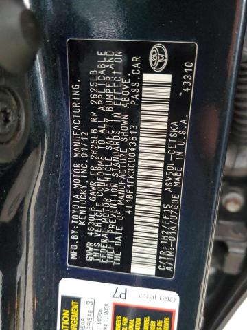 Photo 10 from auction – 2012 TOYOTA CAMRY BASE with VIN 4T1BF1FK3CU043813