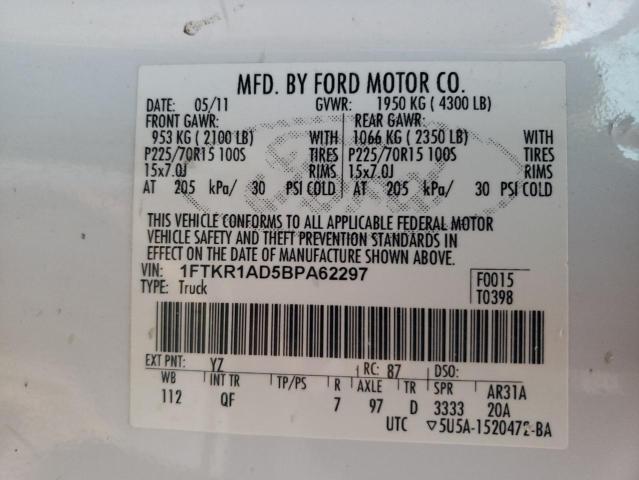 Photo 10 from auction – 2011 FORD RANGER with VIN 1FTKR1AD5BPA62297
