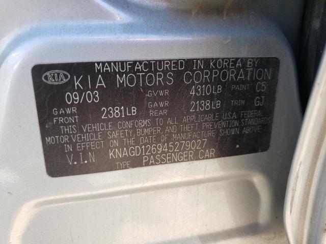 Photo 10 from auction – 2004 KIA OPTIMA LX with VIN KNAGD126945279027