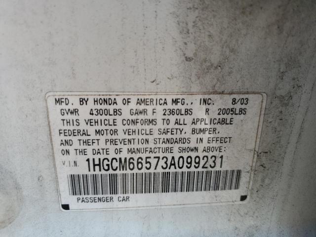 Photo 10 from auction – 2003 HONDA ACCORD with VIN 1HGCM66573A099231