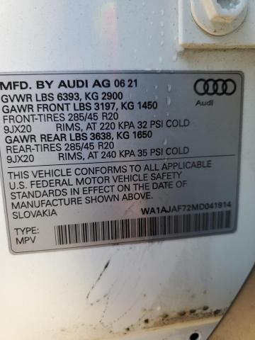 Photo 10 from auction – 2021 AUDI Q7 PREMIUM with VIN WA1AJAF72MD041914