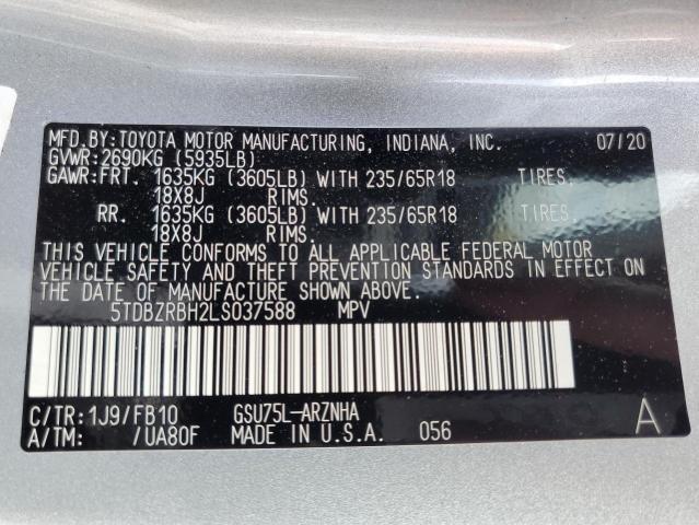 Photo 10 from auction – 2020 TOYOTA HIGHLANDER with VIN 5TDBZRBH2LS037588