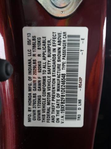 Photo 10 from auction – 2013 HONDA CIVIC EX with VIN 19XFB2F81DE246548