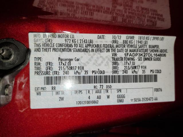 Photo 10 from auction – 2013 FORD FOCUS SE with VIN 1FADP3K27DL164806