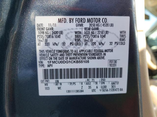 Photo 10 from auction – 2012 FORD ESCAPE XLT with VIN 1FMCU0DG1CKB55105
