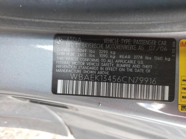 Photo 10 from auction – 2006 BMW 650 I with VIN WBAEK13456CN79916