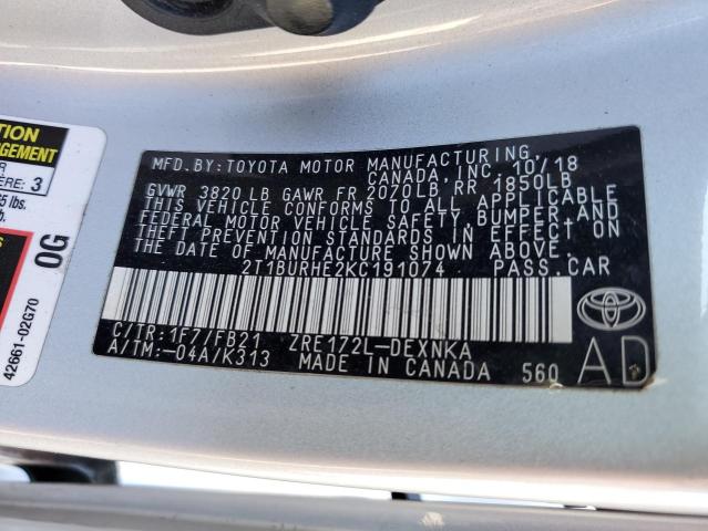 Photo 10 from auction – 2019 TOYOTA COROLLA L with VIN 2T1BURHE2KC191074
