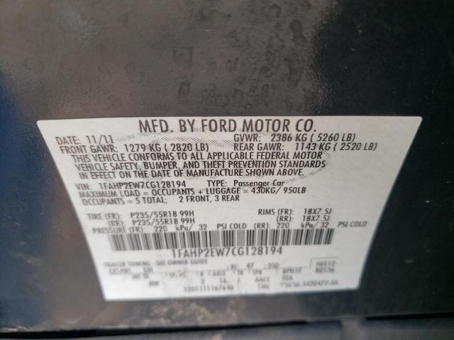 Photo 10 from auction – 2012 FORD TAURUS SEL with VIN 1FAHP2EW7CG128194