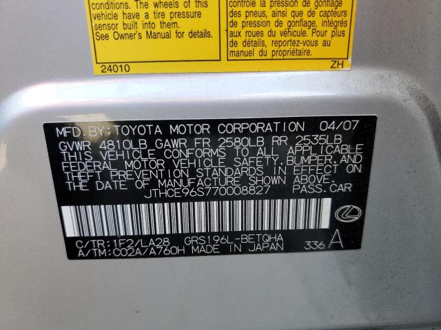 Photo 10 from auction – 2007 LEXUS GS 350 with VIN JTHCE96S770008827