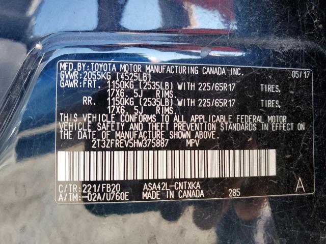 Photo 10 from auction – 2017 TOYOTA RAV4 LE with VIN 2T3ZFREV5HW375887