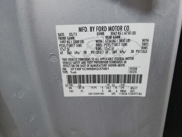 Photo 10 from auction – 2011 FORD F150 with VIN 1FTMF1CM5BKD37081