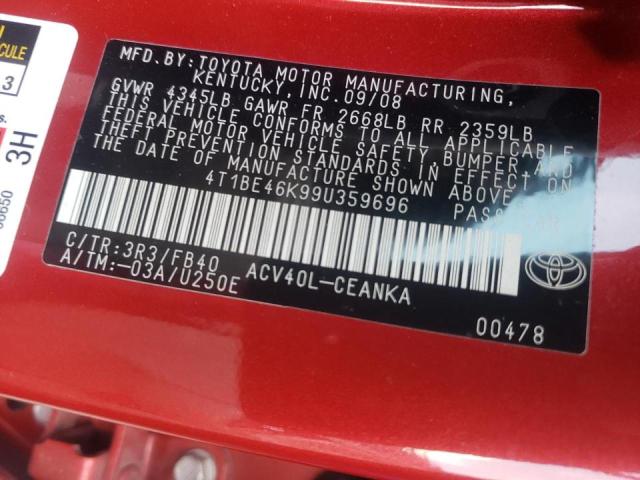 Photo 10 from auction – 2009 TOYOTA CAMRY BASE with VIN 4T1BE46K99U359696