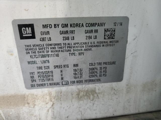 Photo 10 from auction – 2015 CHEVROLET TRAX LTZ with VIN KL7CJTSB6FB111740