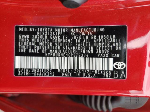 Photo 10 from auction – 2016 TOYOTA COROLLA L with VIN 5YFBURHE1GP379334