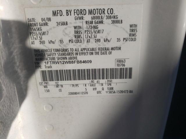 Photo 10 from auction – 2008 FORD F150 SUPER with VIN 1FTRW12W88FB84609