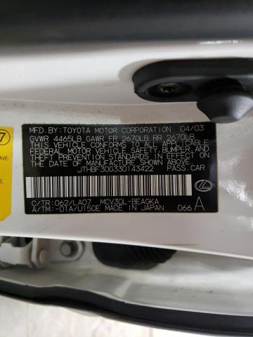 Photo 10 from auction – 2003 LEXUS ES 300 with VIN JTHBF30G330143422