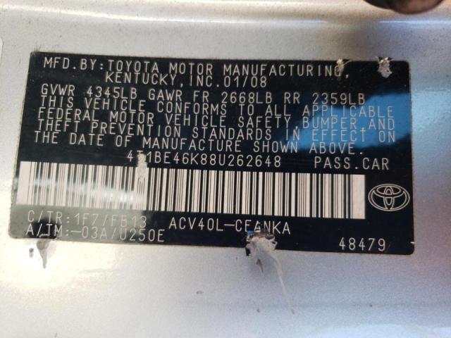 Photo 10 from auction – 2008 TOYOTA CAMRY CE with VIN 4T1BE46K88U262648