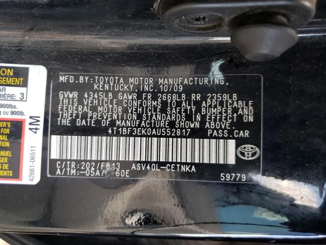 Photo 10 from auction – 2010 TOYOTA CAMRY BASE with VIN 4T1BF3EK0AU552817