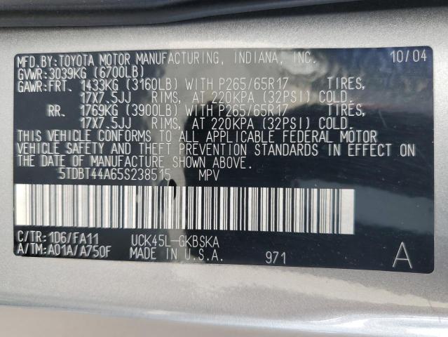 Photo 10 from auction – 2005 TOYOTA SEQUOIA SR with VIN 5TDBT44A65S238515