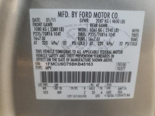 Photo 10 from auction – 2011 FORD ESCAPE XLT with VIN 1FMCU9D75BKB45163
