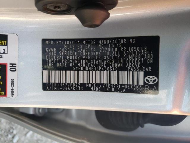 Photo 10 from auction – 2016 TOYOTA COROLLA L with VIN 5YFBURHE1GP430640
