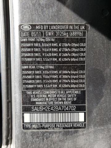 Photo 10 from auction – 2011 LAND ROVER RANGE ROVE with VIN SALSH2E42BA704702