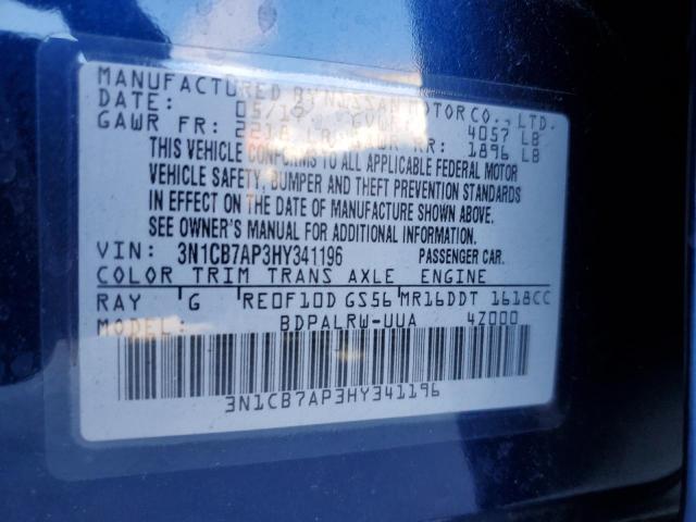 Photo 10 from auction – 2017 NISSAN SENTRA SR with VIN 3N1CB7AP3HY341196