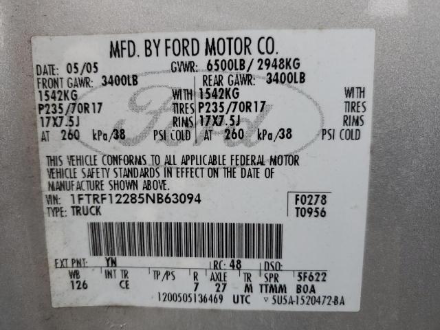 Photo 10 from auction – 2005 FORD F150 with VIN 1FTRF12285NB63094