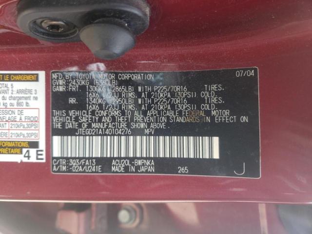 Photo 10 from auction – 2004 TOYOTA HIGHLANDER with VIN JTEGD21A140104276